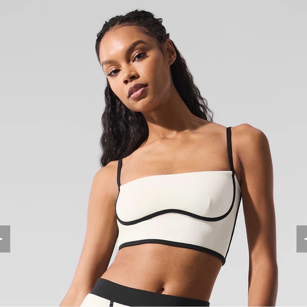ALO Yoga White Crop Top with Black Trim
